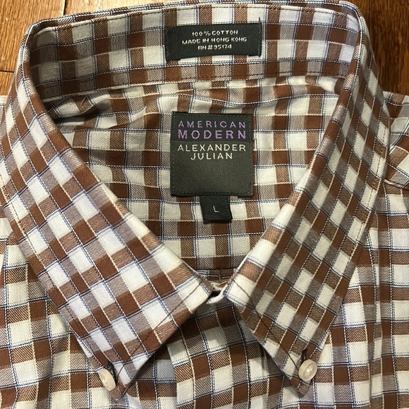 American Modern Alexander Julian Brown Checkered Button Down - Picture 3 of 5